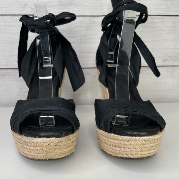 UGG Lucianna Black Ankle Strap Espadrille Wedge Sandals 10 - Picture 3 of 9